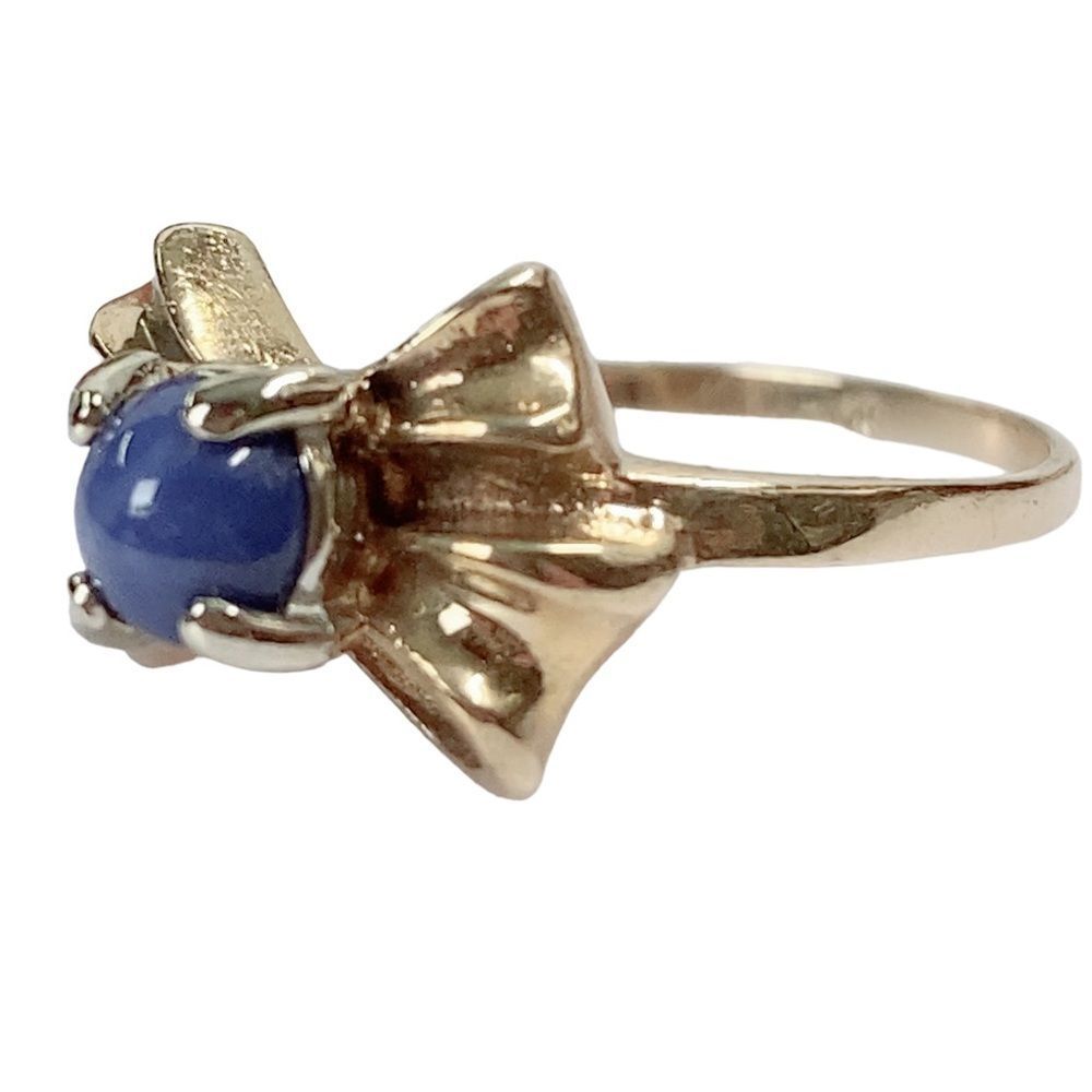 Vintage 10K 10KT Round Star Blue Sapphire Bow Design Yellow Gold Ring - Picture 5 of 7